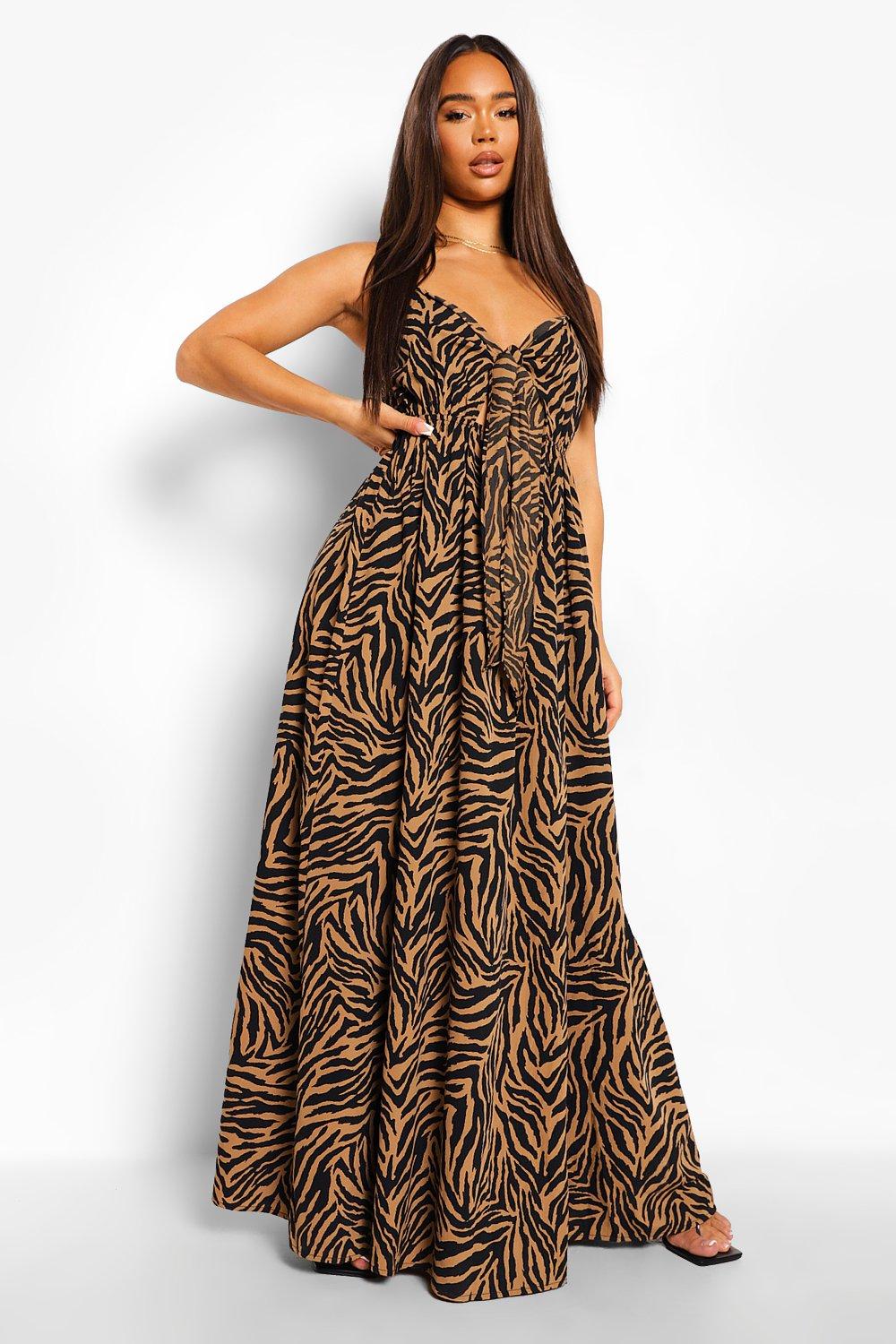 Animal Print Tie Bust Cut Out Maxi ...